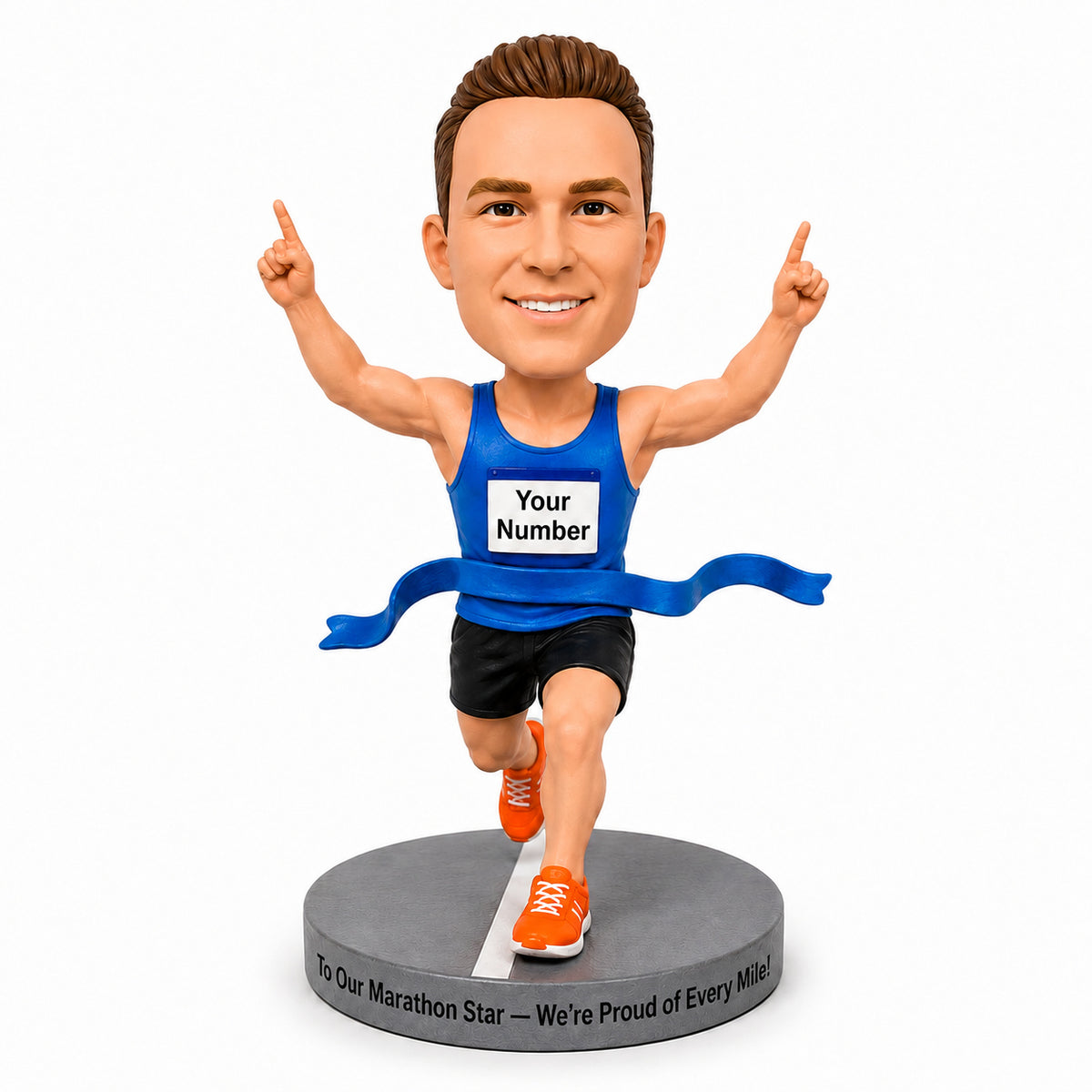 Custom Marathon Runner Bobbleheads – Customizable Outfit & Race Bib Number