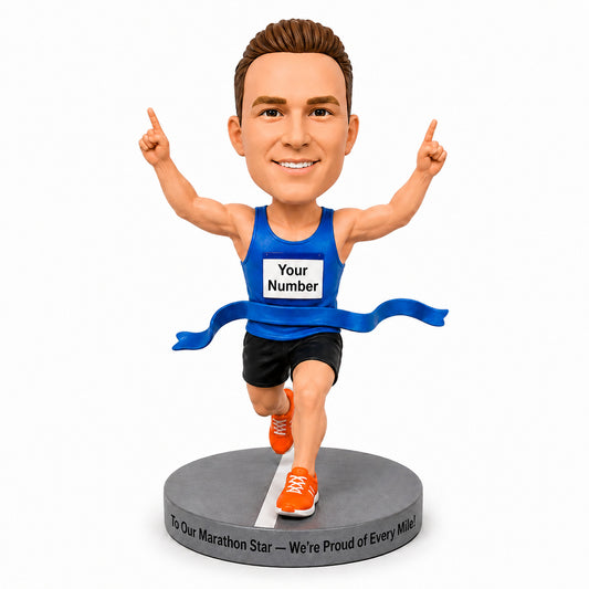 Custom Marathon Runner Bobbleheads – Customizable Outfit & Race Bib Number
