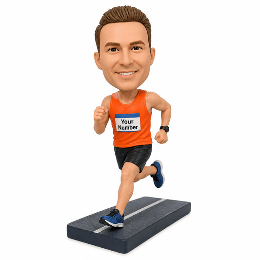 Custom Marathon Runner Bobblehead – Customizable Outfit & Race Bib Number