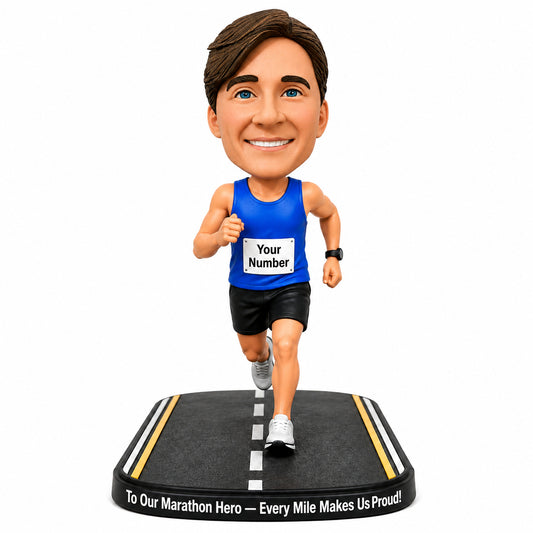 Custom Marathon Runner Bobbleheads –- Customizable Outfit & Race Bib Number