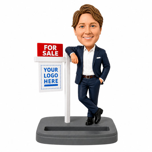 Custom Realtor Bobblehead – Customize the Real Estate Company Logo and Outfit (Optional)