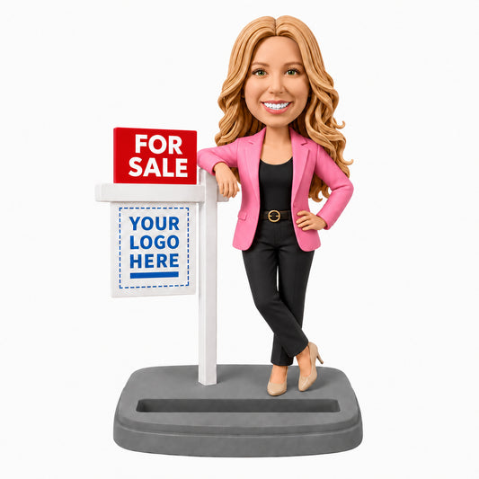 Custom Real Estate Agent Bobblehead – Customize the Real Estate Company Logo and Outfit (Optional)