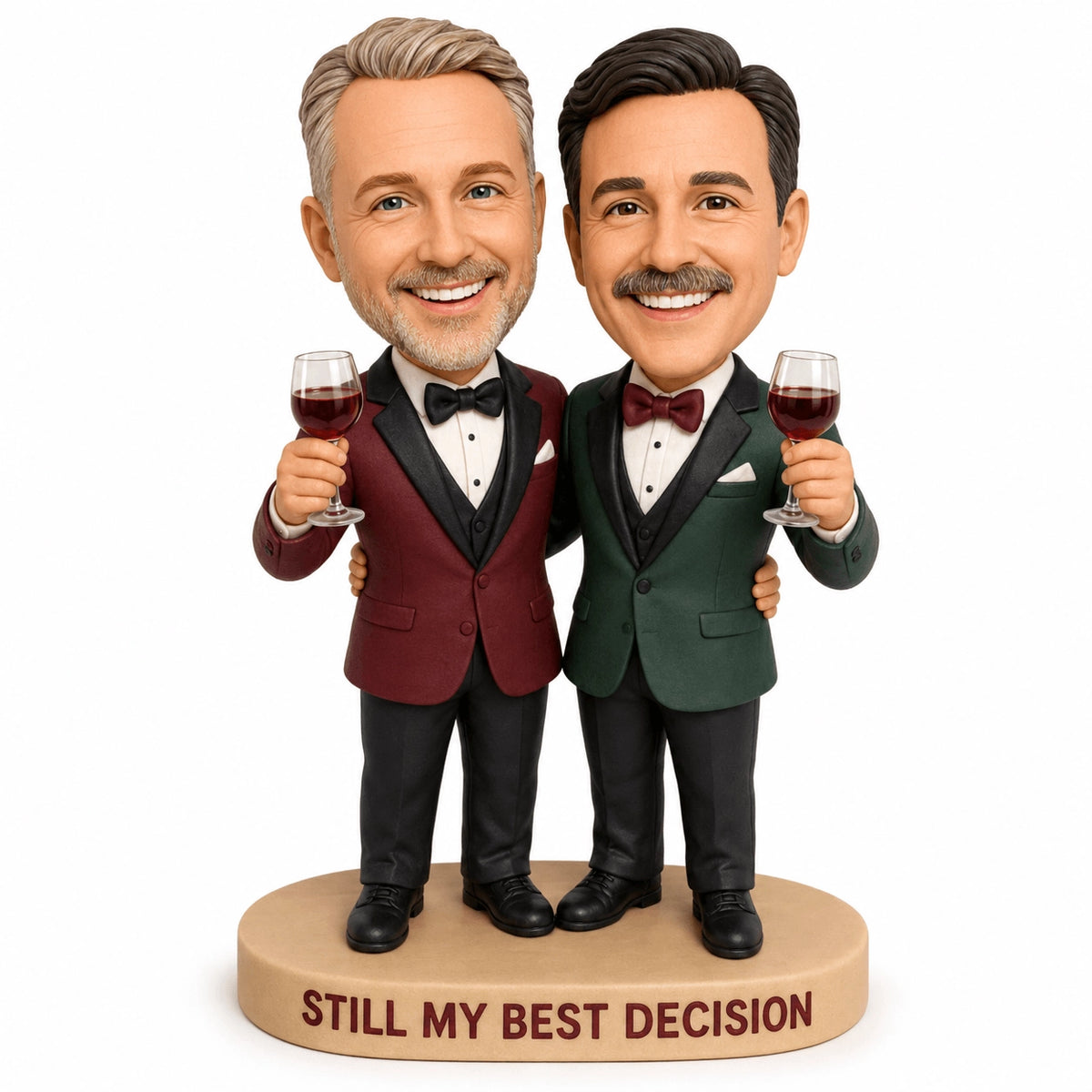 Wedding Gifts for Gay Men – Custom Gay Couple Bobbleheads with Wine | Customize Any Outfit & Pose