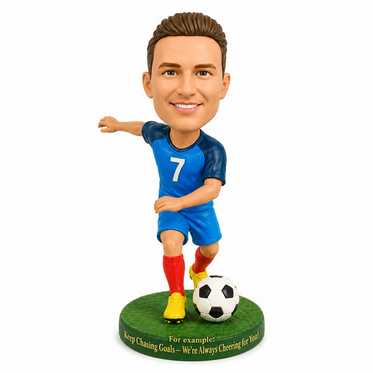 Custom Male Soccer Player Bobbleheads with Soccer Ball – Customizable Soccer Uniform & Pose