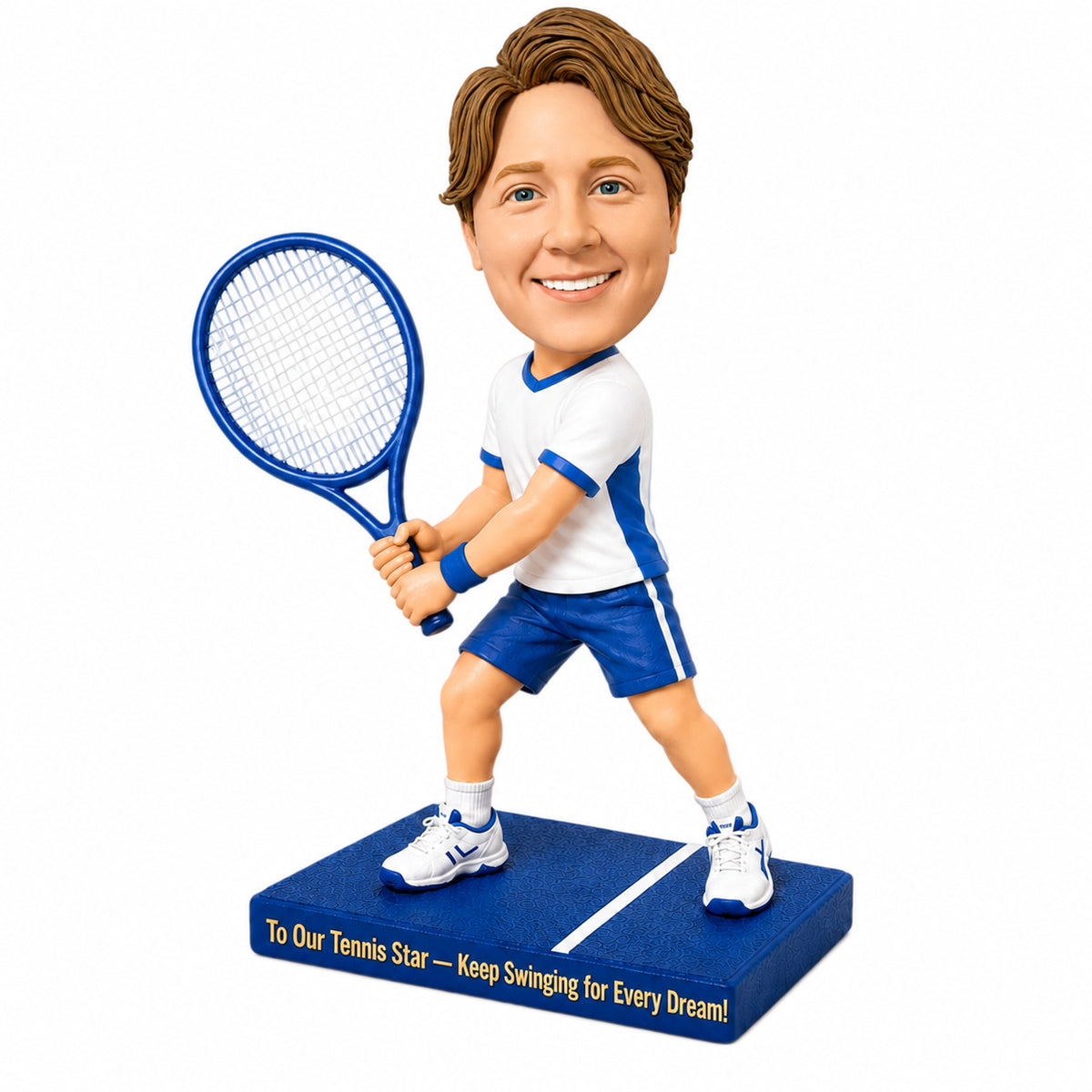 Custom Male Tennis Player Bobbleheads – Customizable Outfit & Pose