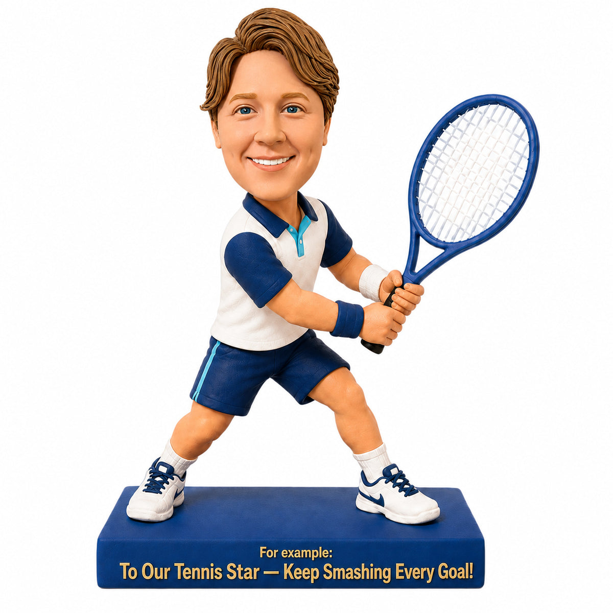 Custom Male Tennis Player Bobblehead –- Customizable Outfit & Pose