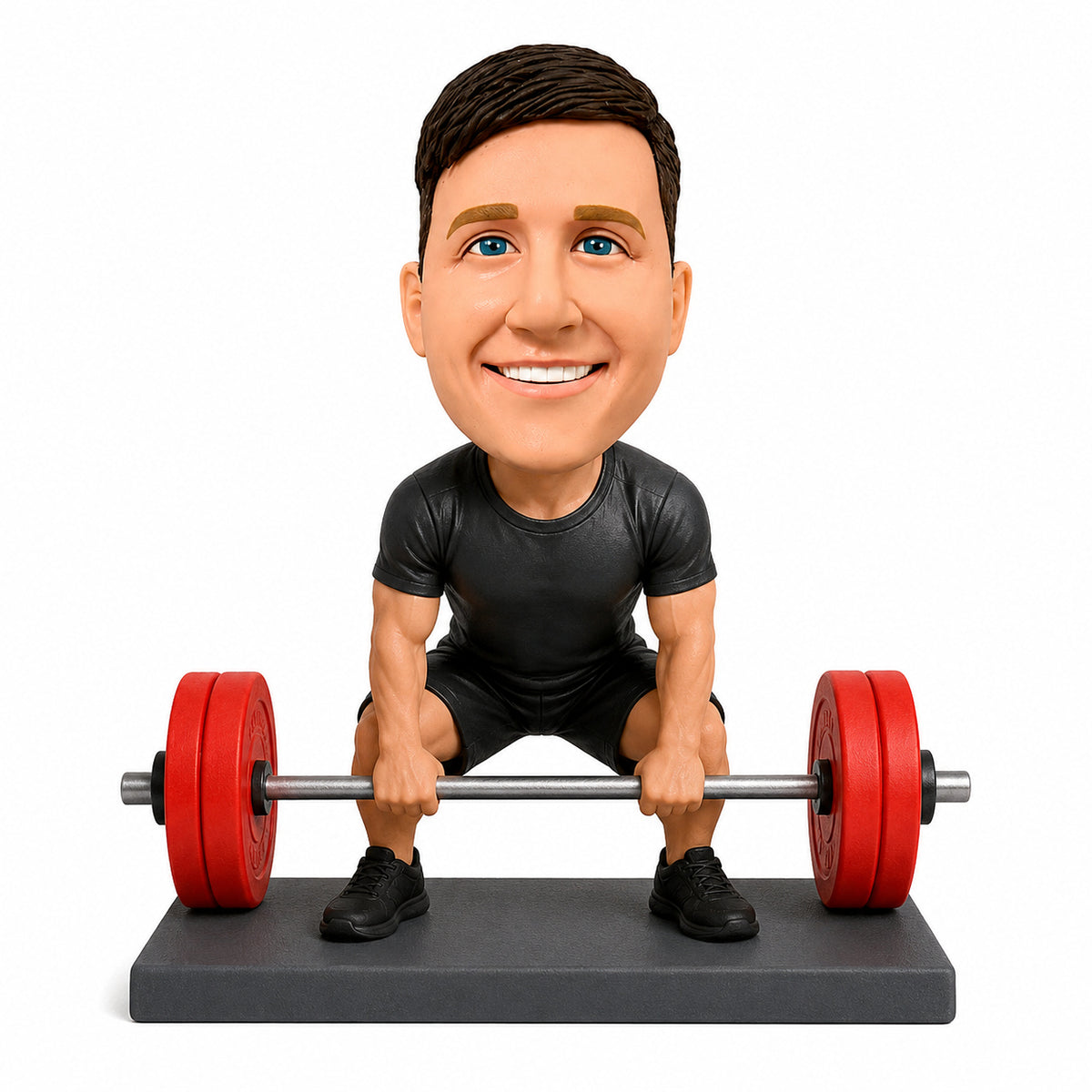 Custom Male Weightlifter Bobbleheads with Barbell – Customizable Workout Outfit & Pose