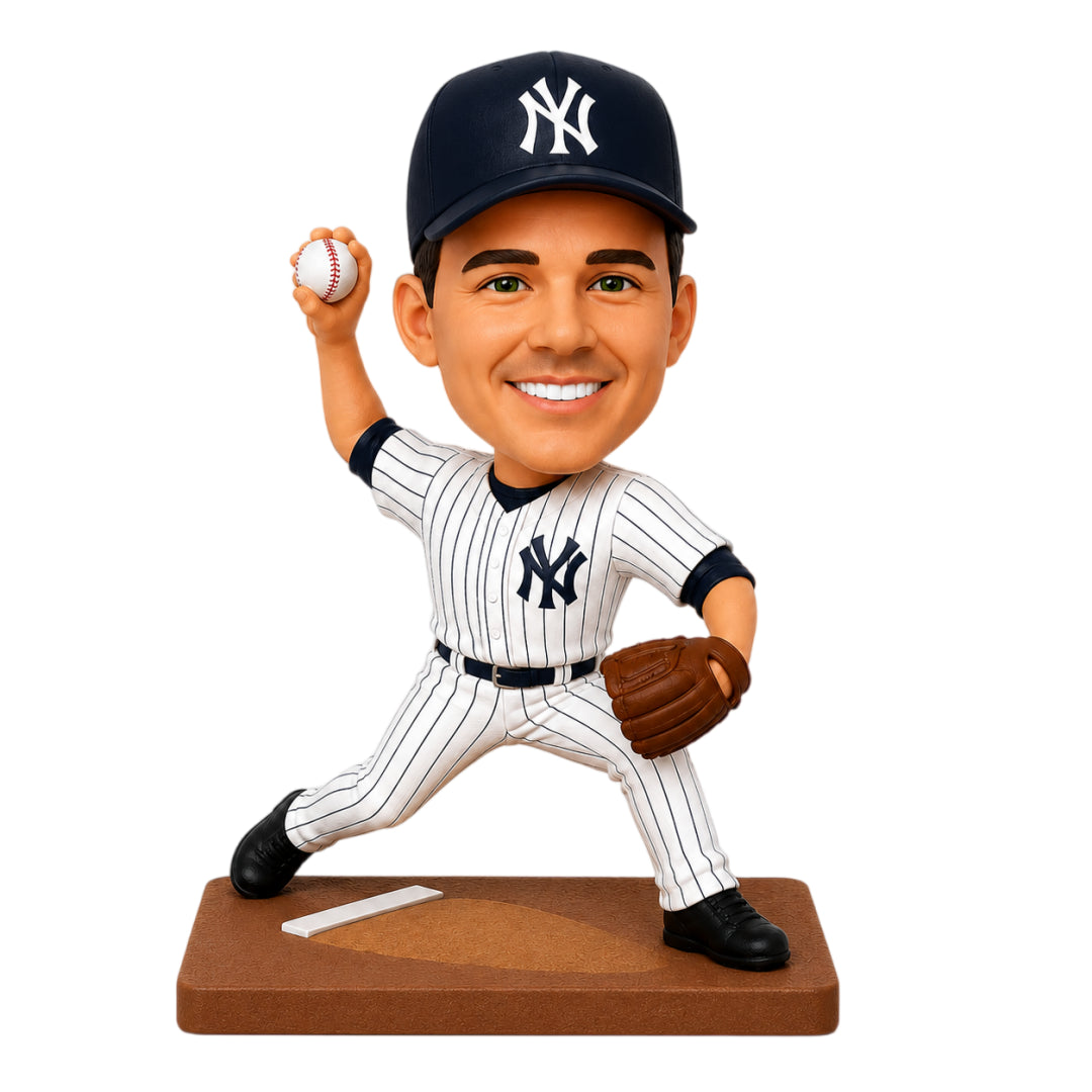Custom New York Baseball Fan Bobbleheads –- Customizable Baseball Outfit & Pose
