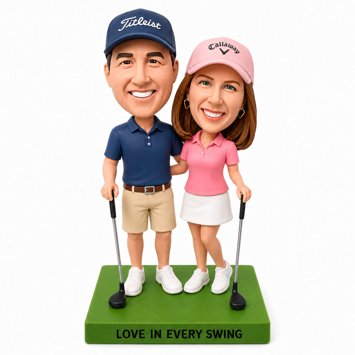 Custom Golf Couple Bobbleheads –-- Customizable Outfit & Pose