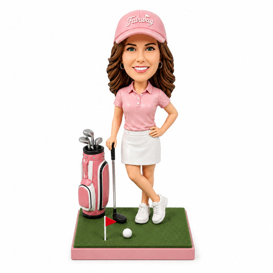 Custom Female Golfers Bobbleheads – Customizable Outfit & Pose