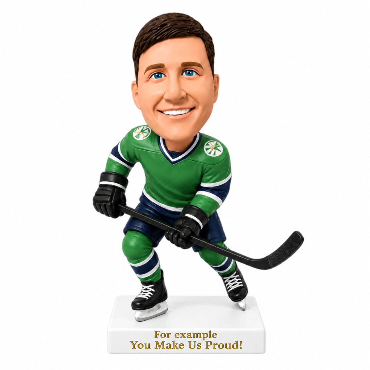 Custom Male Hockey Player Bobbleheads –-- Customizable Hockey Uniform & Pose