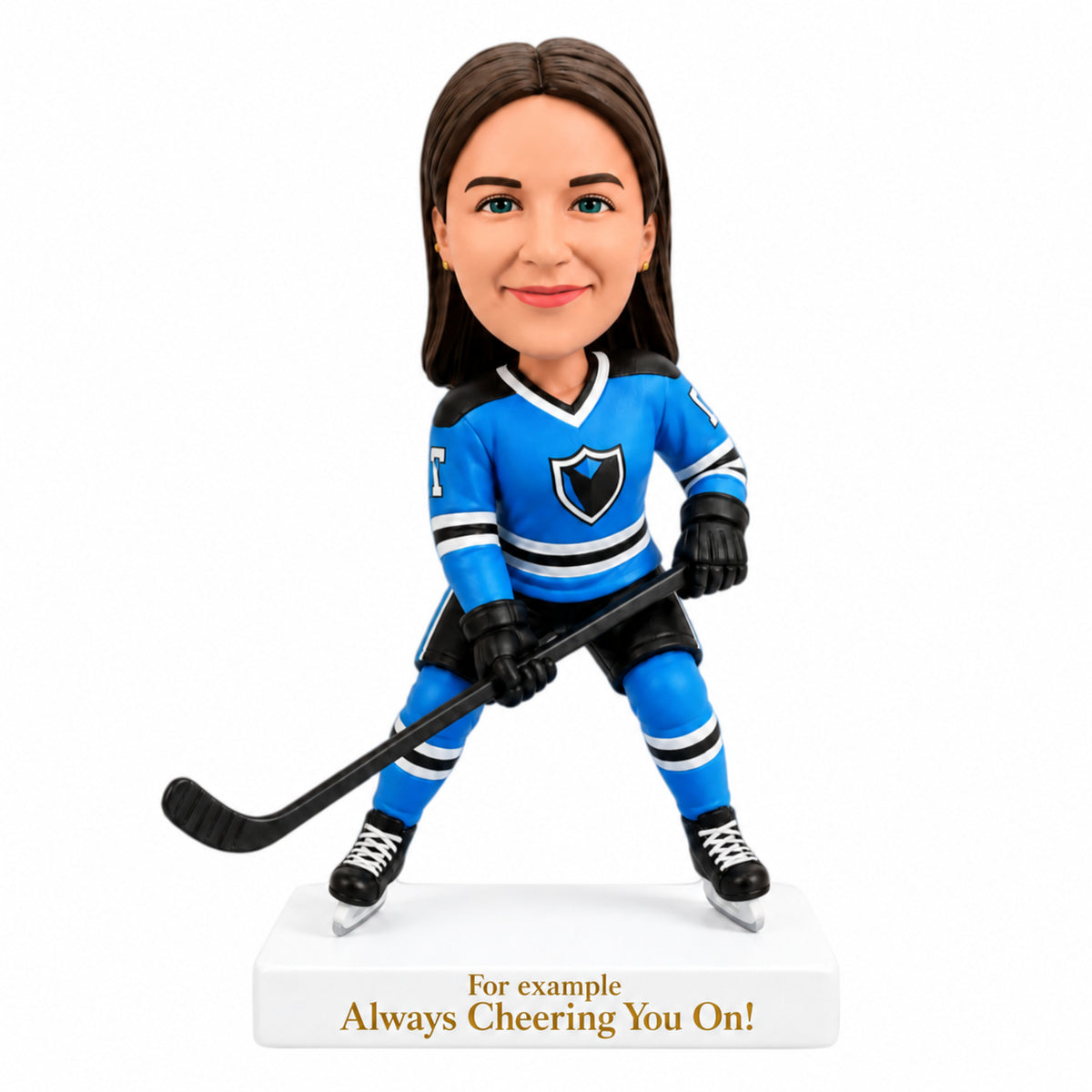 Custom Female Ice Hockey Player Bobbleheads – Customizable Hockey Uniform & Pose