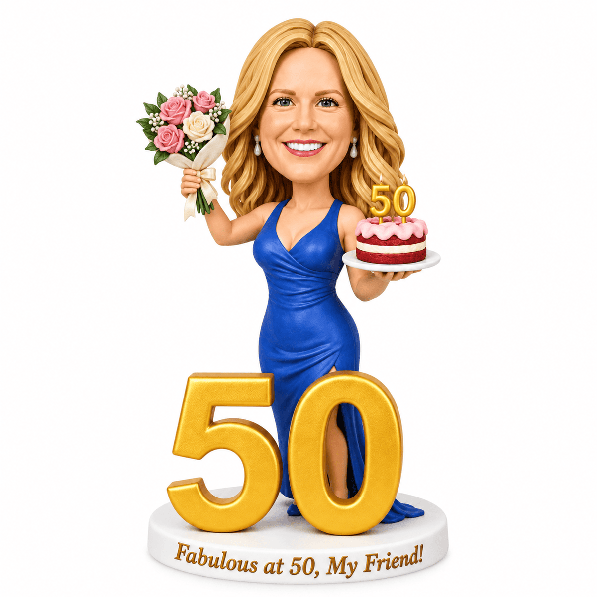 Custom 50th Birthday Bobblehead for Her – Customizable Any Outfit & Pose