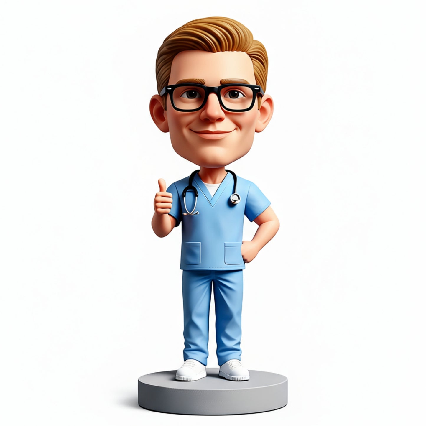 Male Nurse Wearing Green Scrubs Custom Bobbleheads - Perfect Gift for Nurse - Customizable Pose & Outfit