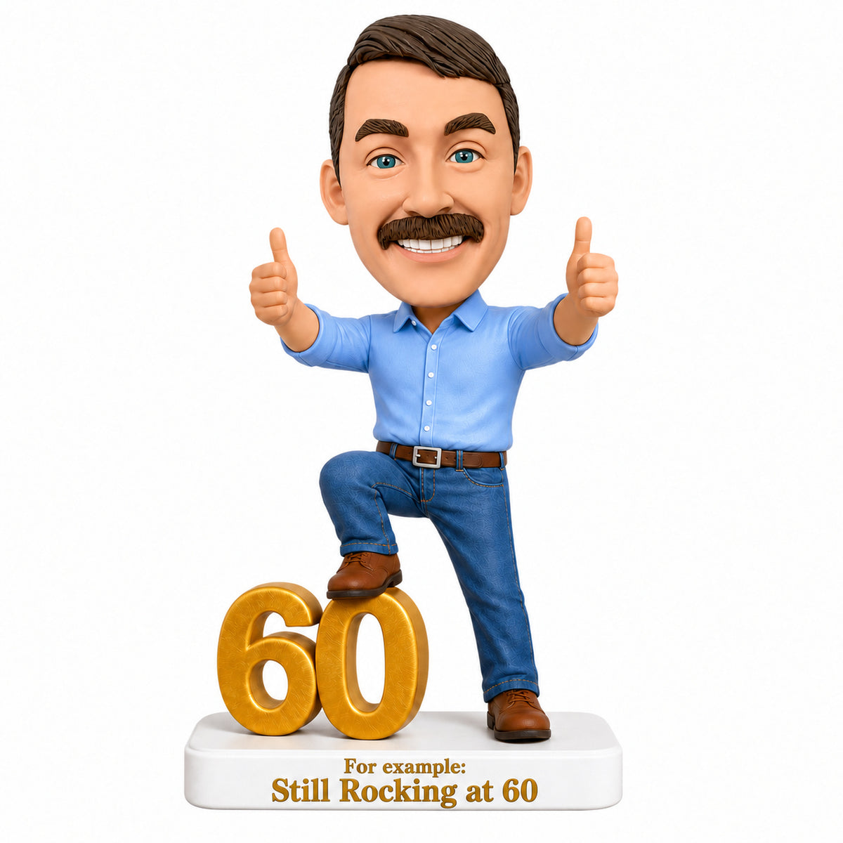 Custom 60th Birthday Bobblehead for Men Giving Two Thumbs Up –- Customizable Any Outfit & Pose