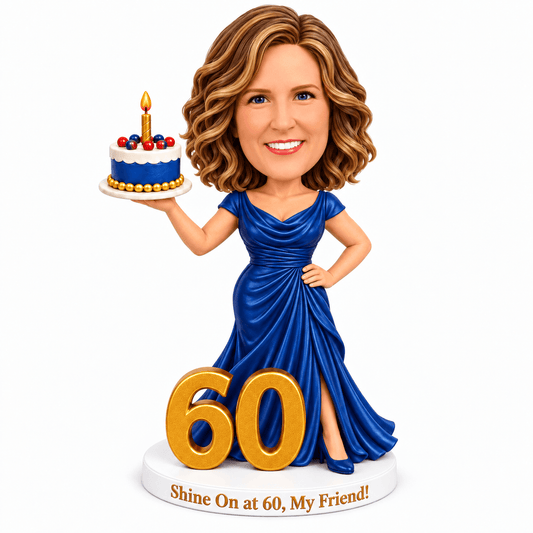 Custom 60th Birthday  Bobblehead for Her – Customizable Any Outfit & Pose