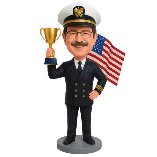 Custom Navy Retirement Bobblehead – Personalized U.S. Navy Officer Figurine with Trophy