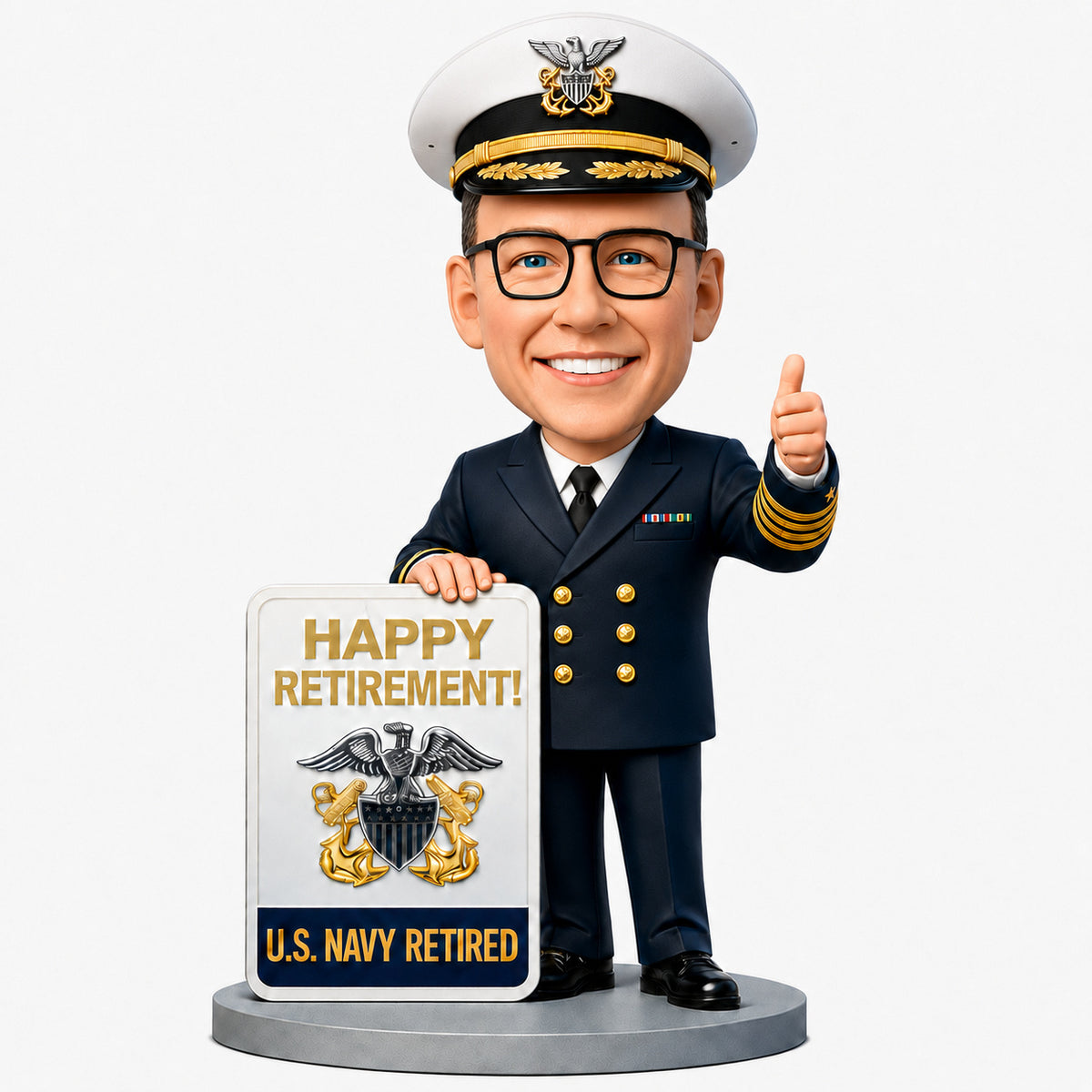 Custom Navy Retiree Bobbleheads – Customizable Military Uniform & Pose