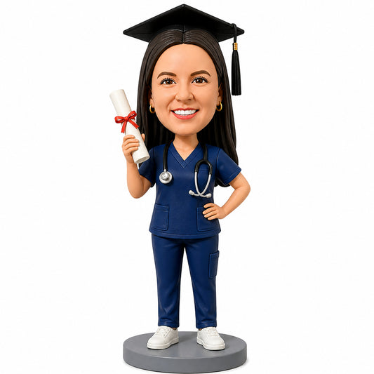 Custom Nursing Graduate Bobbleheads – Customizable Graduation Attire & Pose