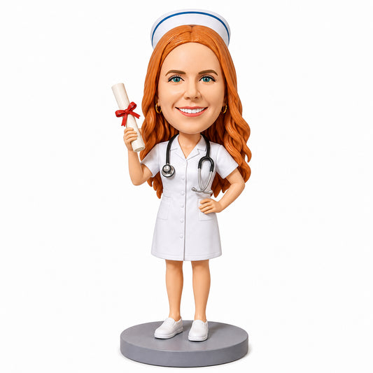 Custom Nursing Graduate Bobbleheads –-- Customizable Graduation Attire & Pose