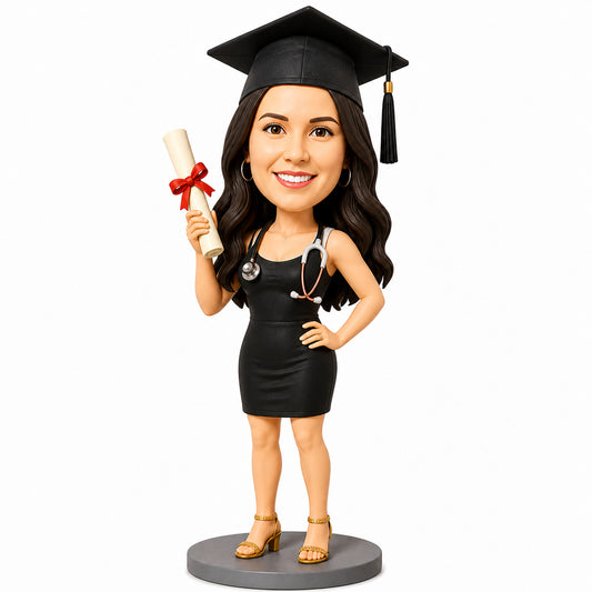Custom Nursing Graduate Bobblehead – Customizable Graduation Attire & Pose
