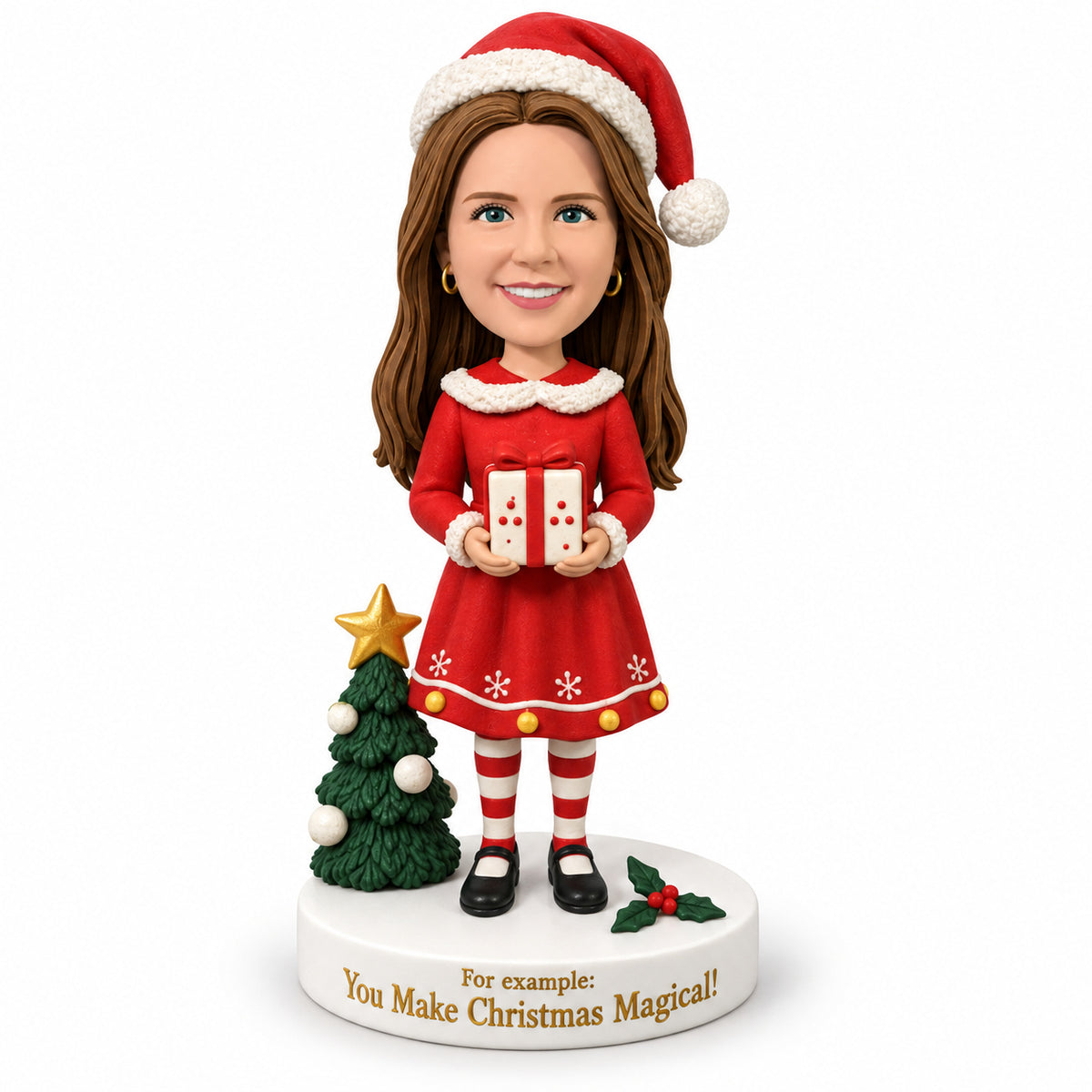 Custom Female Santa Bobbleheads with Gift Box – Customizable Outfit & Pose