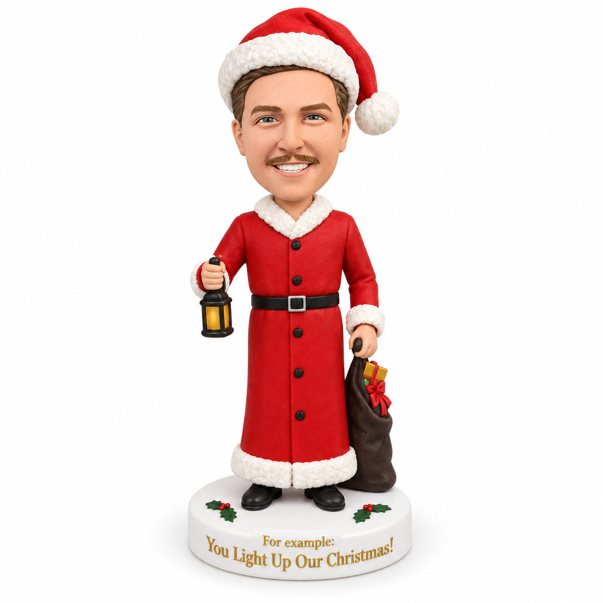 Custom Santa Claus Bobbleheads with Lantern – Customizable Outfit & Pose