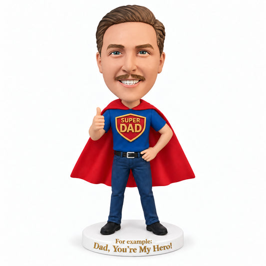 Custom Superhero Dad Bobbleheads with Thumbs Up – Customizable Outfit & Pose
