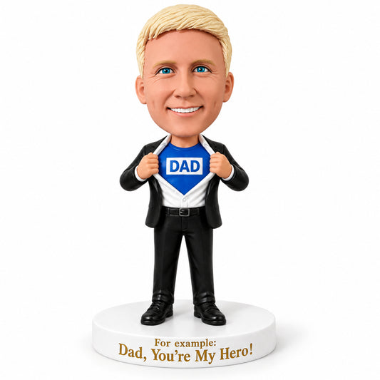 Custom Superhero Dad Bobbleheads – Customizable Outfit & Pose