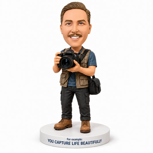 Custom Male Photographer Bobbleheads – Customizable Outfit & Pose