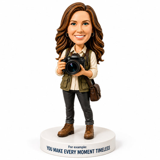 Custom Female Photographer Bobbleheads – Customizable Racing Sui & Pose