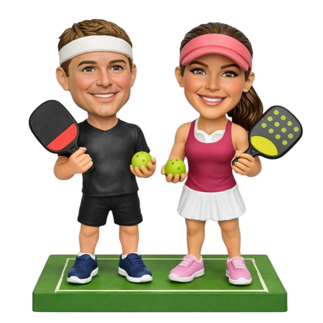 Custom Pickleball Couple Bobbleheads – Customizable Outfits & Poses