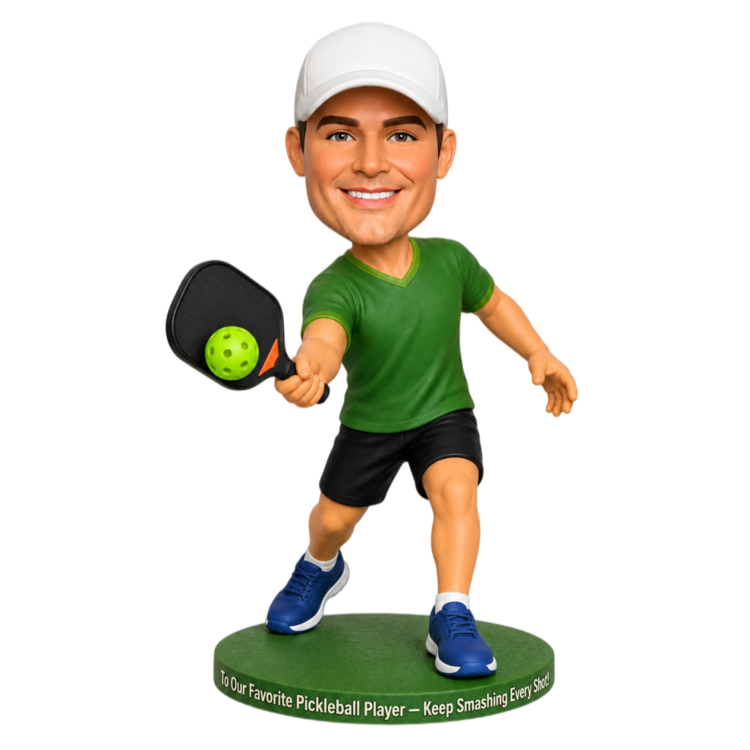 Custom Male Pickleball Player Bobbleheads – Customizable Outfit & Pose
