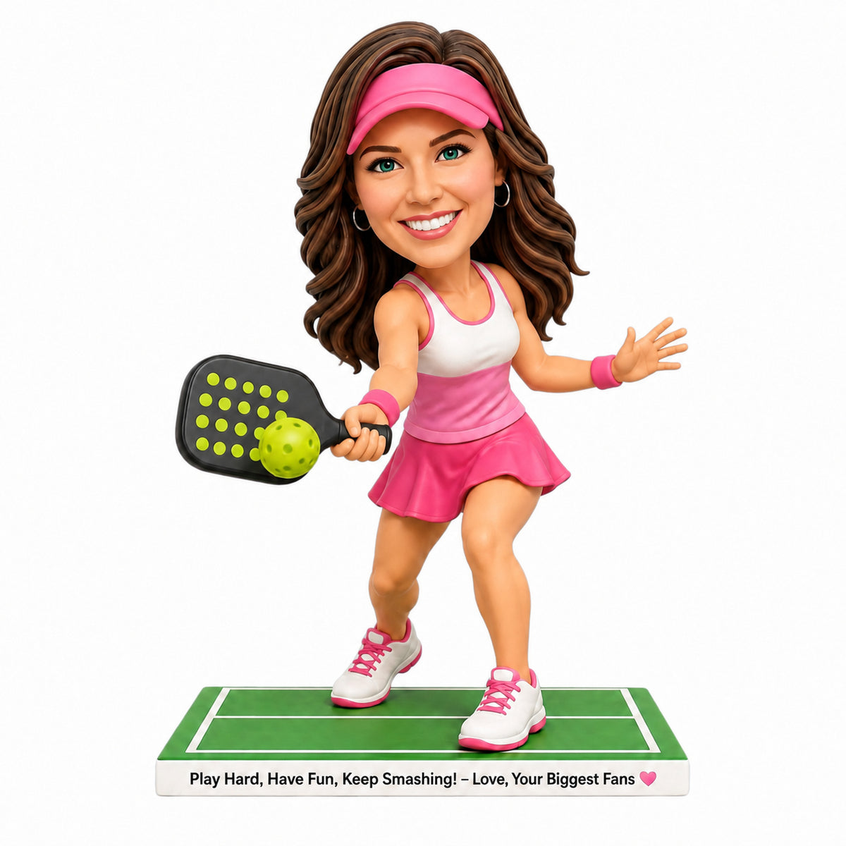 Custom Female Pickleball Player Bobbleheads –- Customizable Outfit & Pose