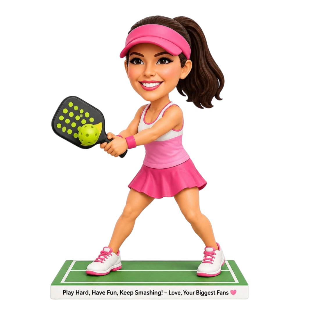 Custom Female Pickleball Player Bobbleheads – Customizable Outfit & Pose