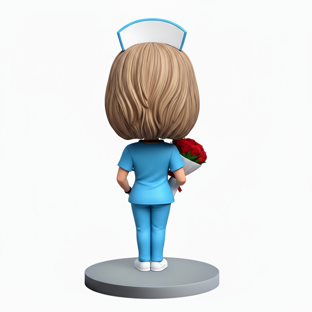 Female Nurse Holding Roses Custom bobbleheads| Perfect Gift for Nurse - Customizable Pose & Outfit