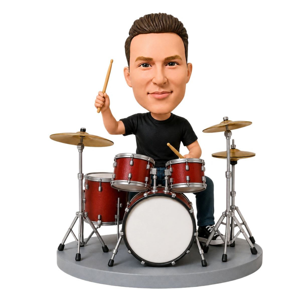 Custom Drummer Bobblehead – Customizable Outfit & Pose