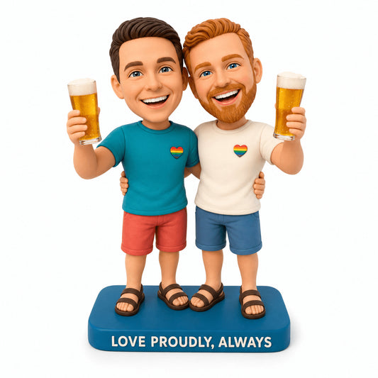 Presents for Gay Couples – Custom Gay Couple Bobbleheads with Beer | Customize Any Outfit & Pose