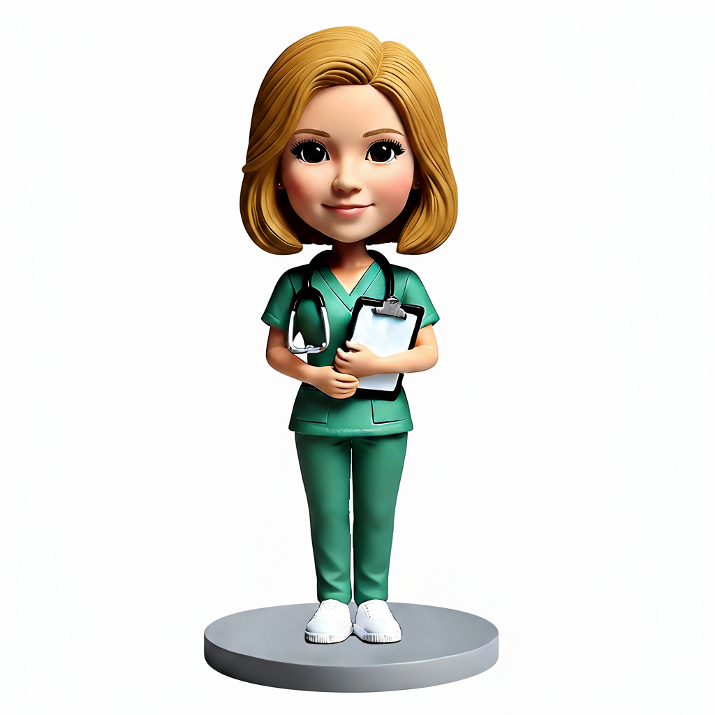 Female Nurse Holding Folder Custom Bobbleheads - Perfect Gift for Nurse - Customizable Pose & Outfit