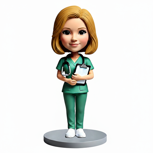 Female Nurse Holding Folder Custom Bobbleheads - Perfect Gift for Nurse - Customizable Pose & Outfit