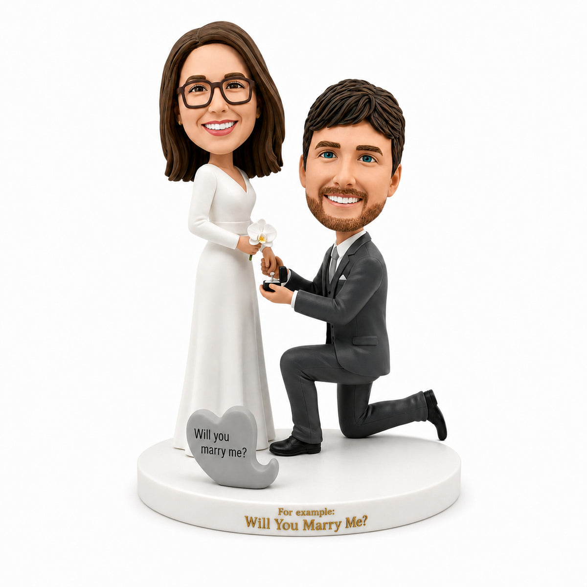 Custom Proposing Couple Bobblehead | Customizable Any Outfit & Pose