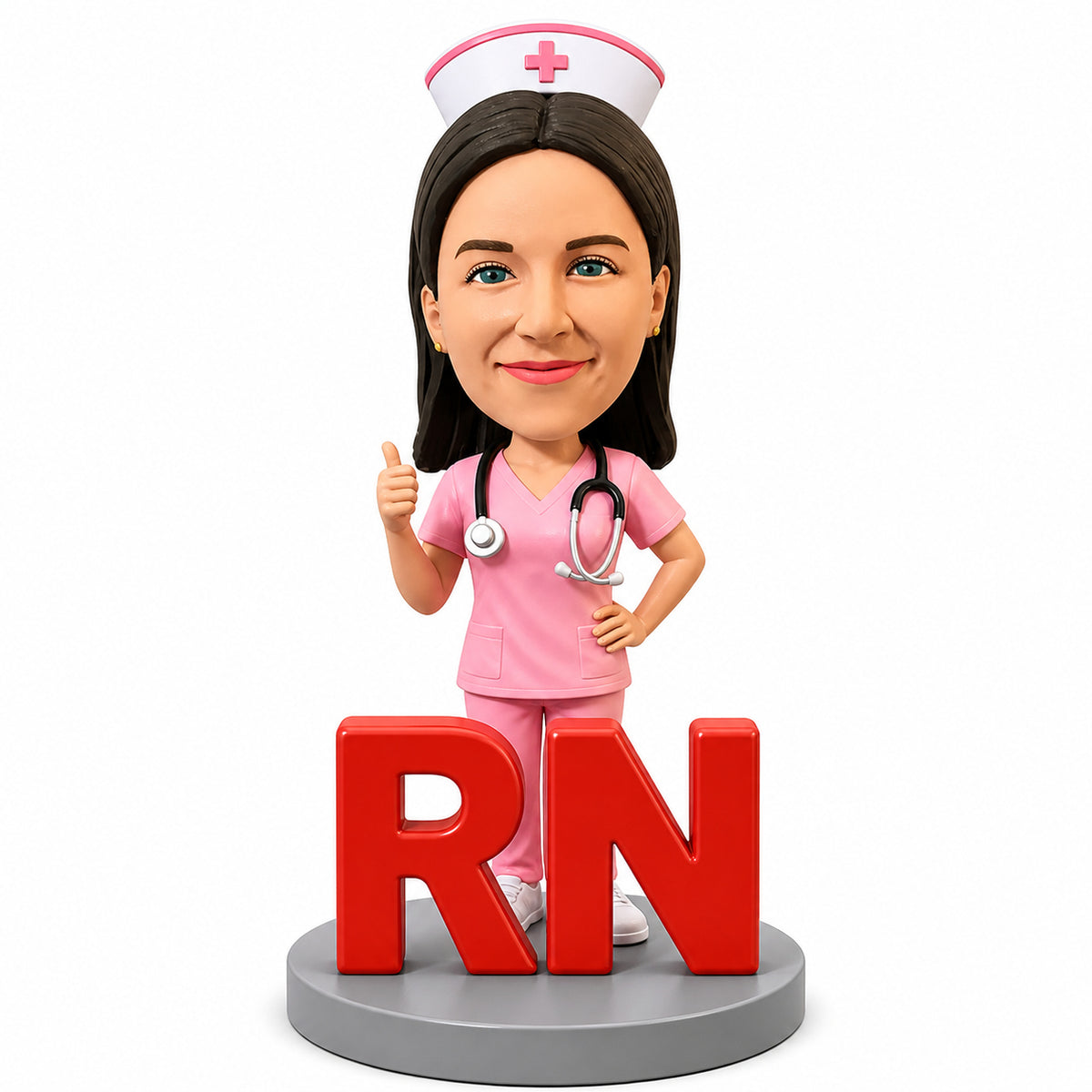 Custom Registered Nurse Graduation Bobbleheads –- Customizable Medical Attire & Pose