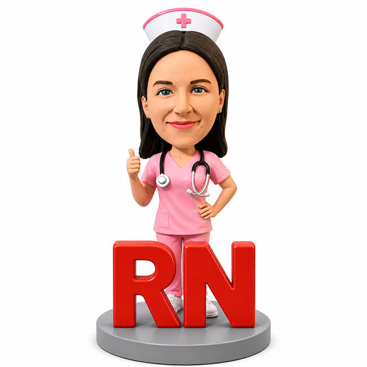 Custom Registered Nurse Graduation Bobbleheads –- Customizable Medical Attire & Pose
