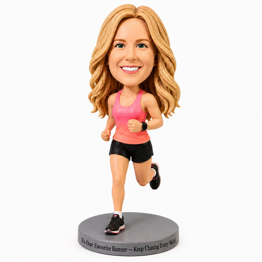 Custom Female Runner Bobbleheads – Customizable Outfit & Pose