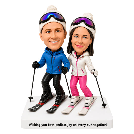 Custom Skiing Couple Bobbleheads – Customizable Outfit & Pose
