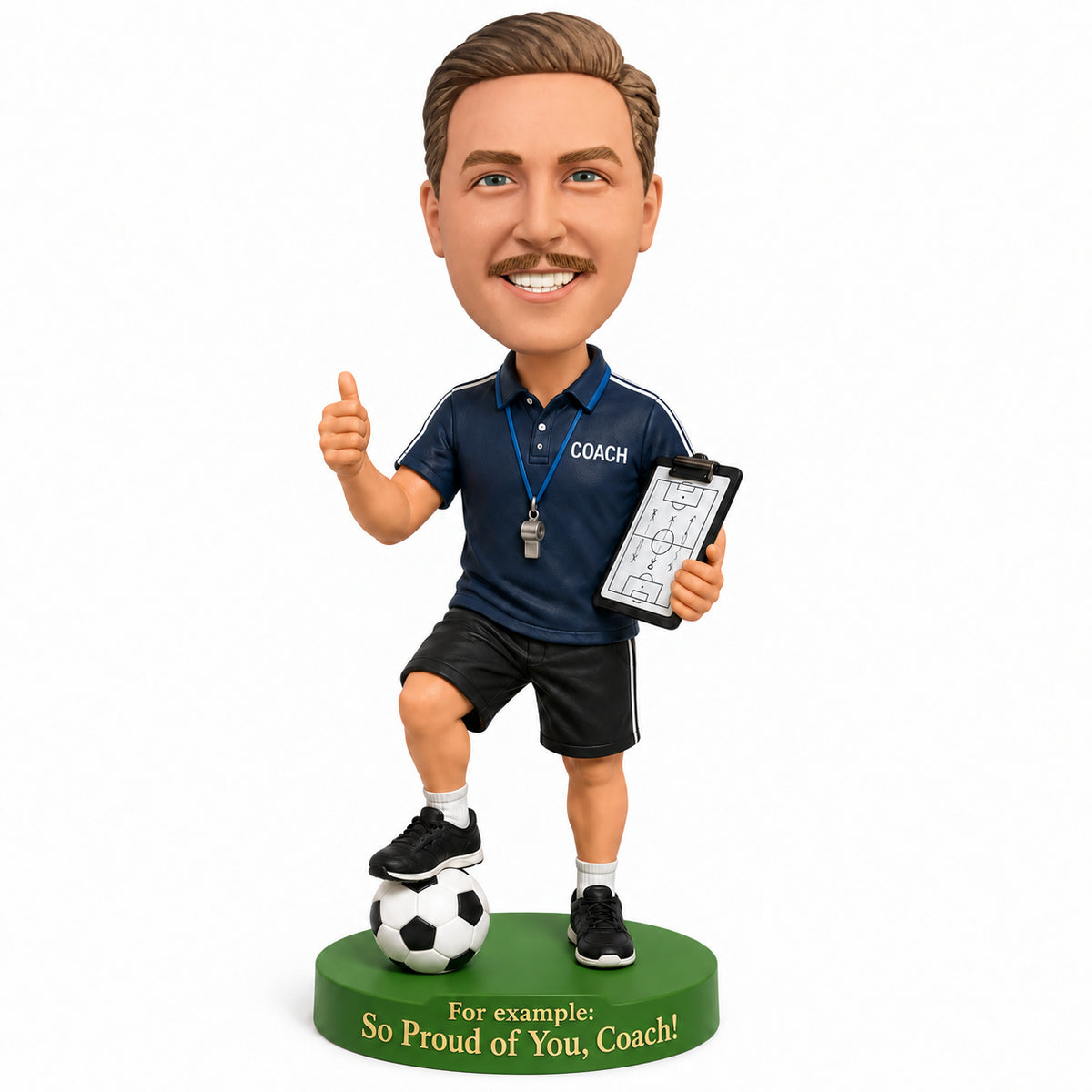 Custom Soccer Coach Bobbleheads – Customizable Outfit & Pose