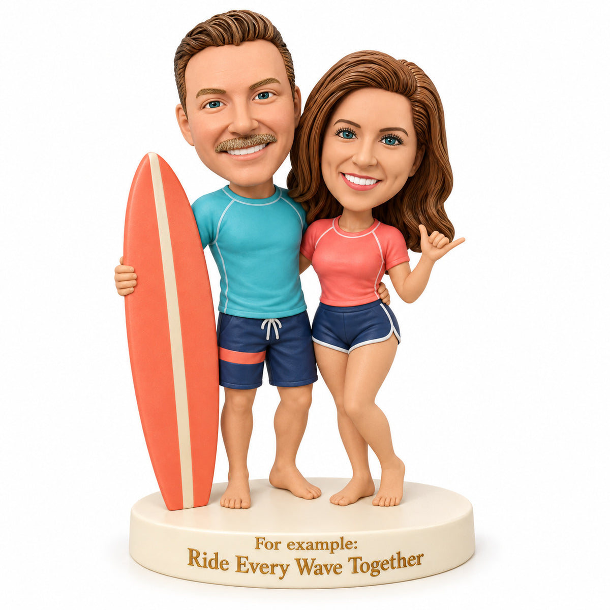 Custom Surfer Couple Bobblehead —— – Customizable Outfit & Pose