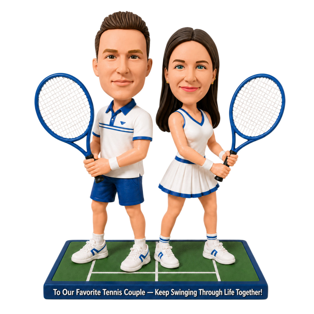 Custom Tennis Couple Bobbleheads – Customizable Outfit & Pose