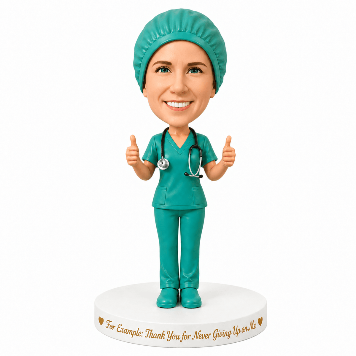 Custom Female Doctor Bobblehead in Surgical Scrubs - Customizable Medical Attire & Pose