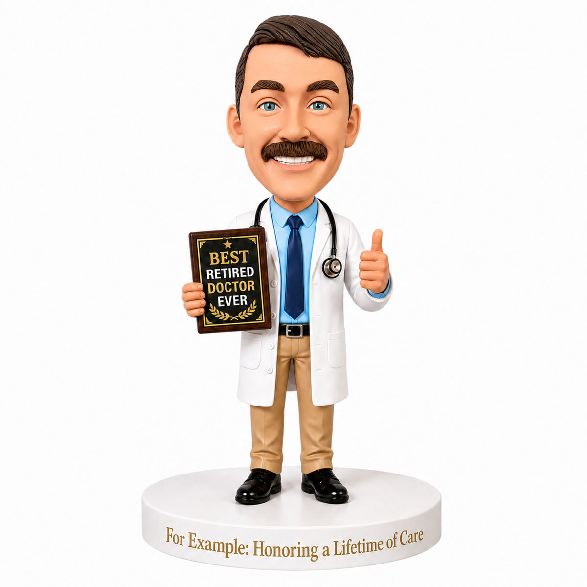 Custom Retired Doctor Bobblehead –-- Customizable Medical Attire & Pose